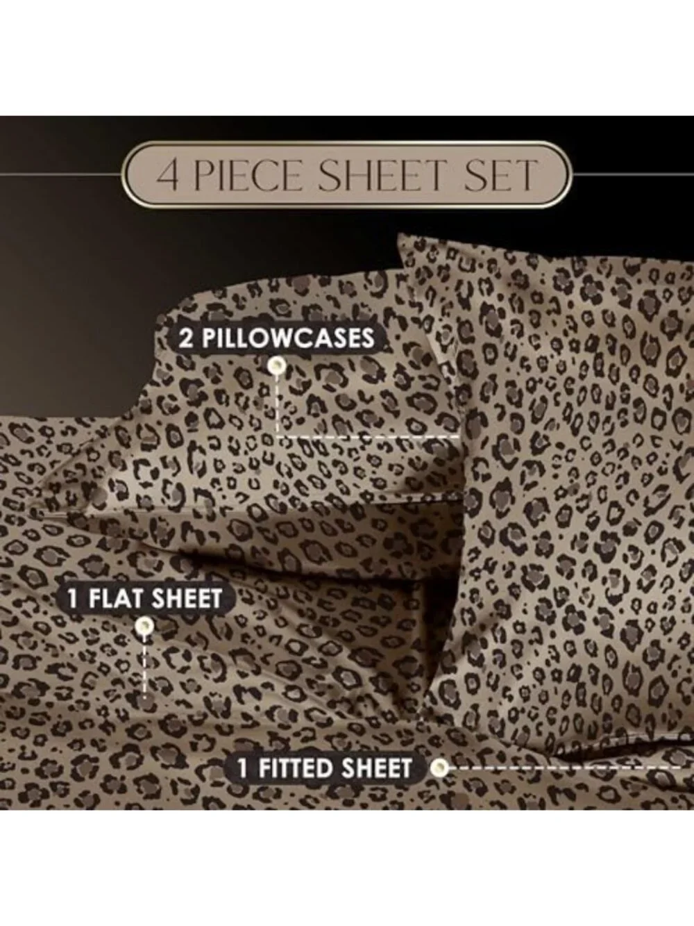 Luxurious 4-Piece Queen Satin Sheet Set in Chic Leopard Print - Soft & Stylish